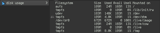 menu disks usage